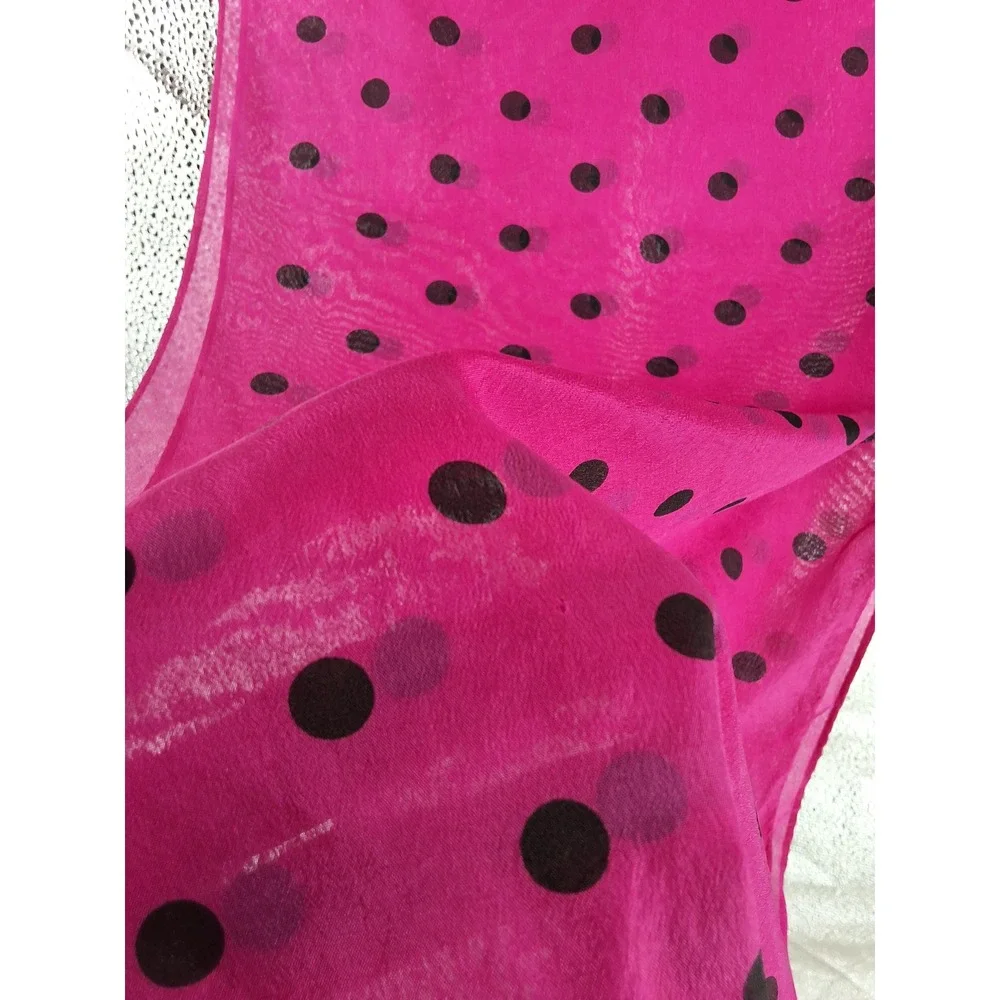 Echo 100% Silk Pink Black Polka Dot Oblong Sheer Scarf Rectangular